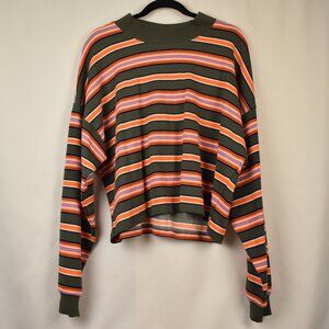 wild fable Oversized Green Purple and Orange Stripe Long Sleeve Crop Top Size XL